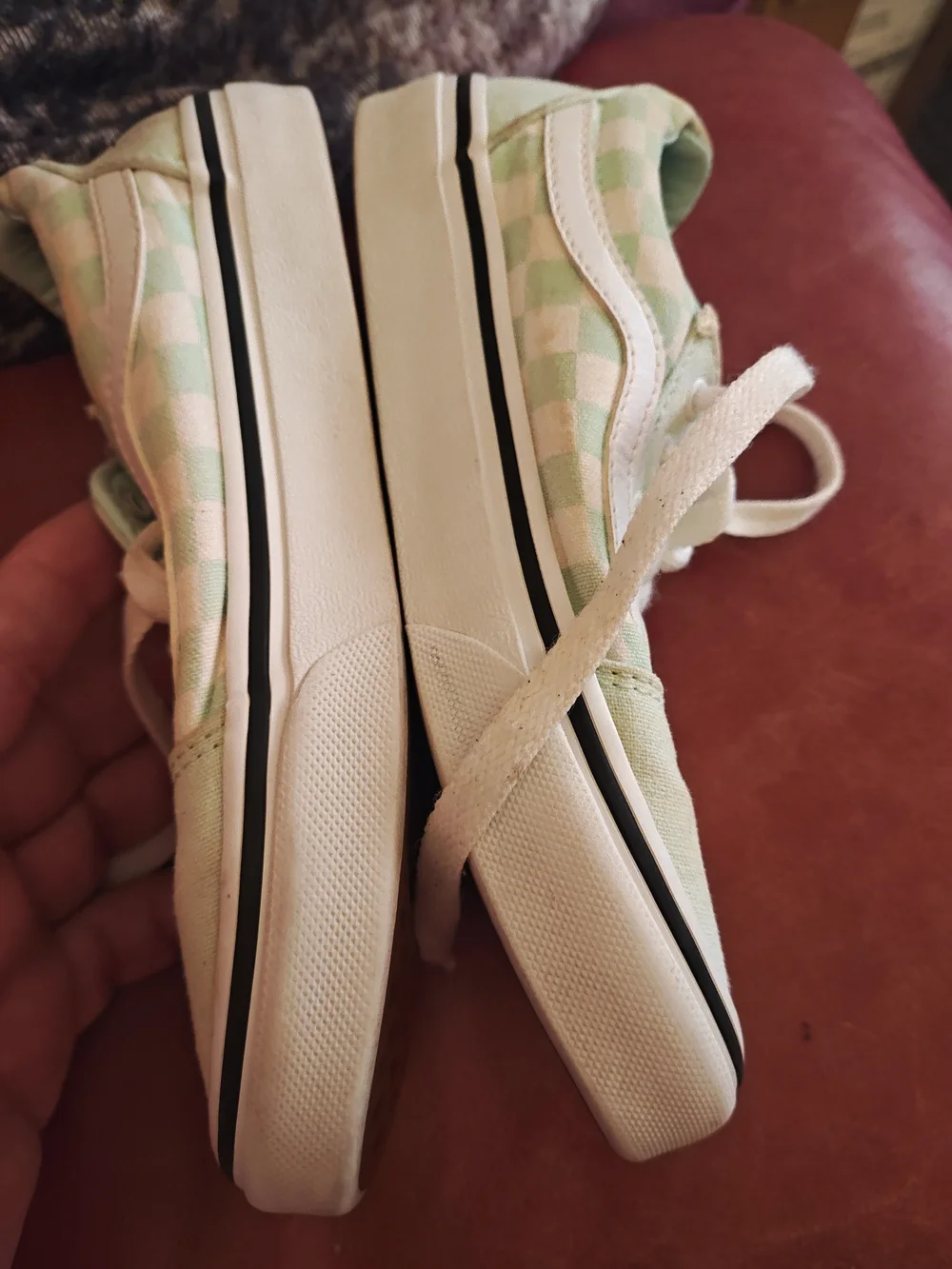 Vans Old Skool Mint Green Checkerboard Canvas Sneakers (Used, Stained) Sz1